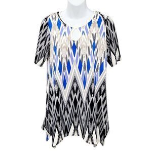 2/$20 Nina White & Blue Top Blouse Size: M